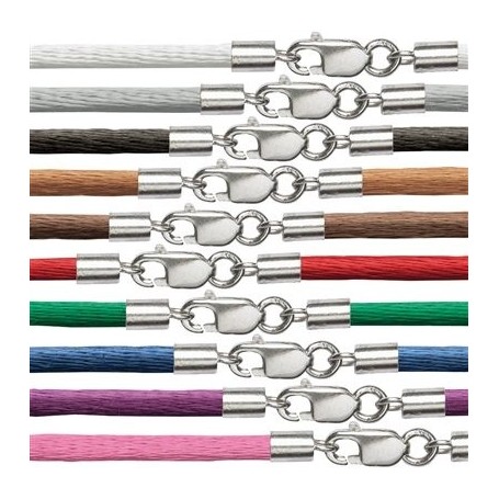 10 Nylonbänder mit Silberverschluss, 2mm x 45cm ( alle 10 Farben )