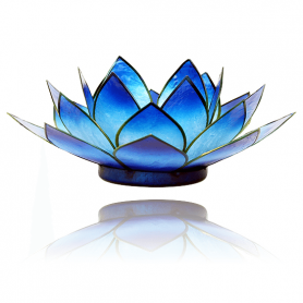 Teelichthalter - Capiz Muschel - Lotus Licht - Blau/Weiß mit Gold - ca. 13,5x5,5 cm