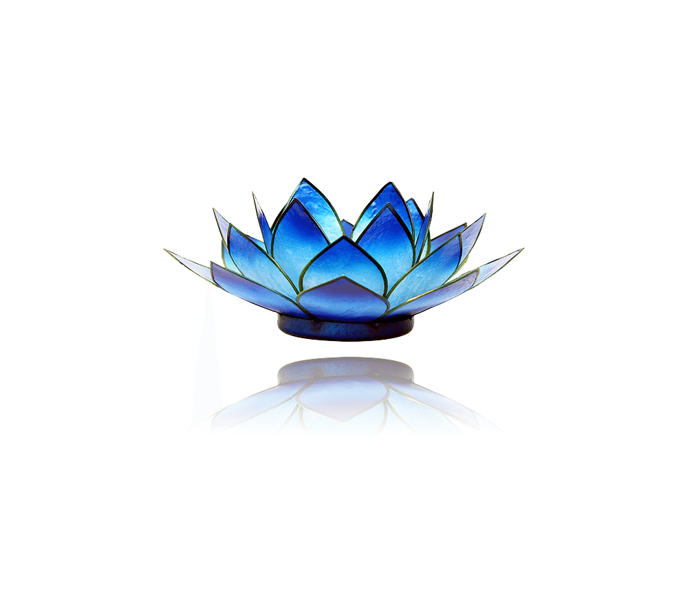 Teelichthalter - Capiz Muschel - Lotus Licht - Blau/Weiß mit Gold - ca. 13,5x5,5 cm