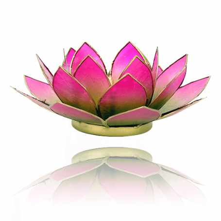 Teelichthalter - Capiz Muschel - Lotus Licht - Pink/grün mit Gold - ca. 13,5x5,5 cm