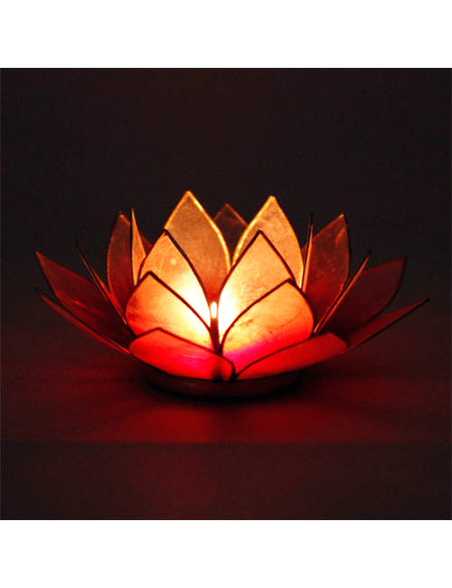 Teelichthalter - Capiz Muschel - Lotus Licht - Rot/Rosa/Weiß mit Gold - ca. 13,5x5,5 cm