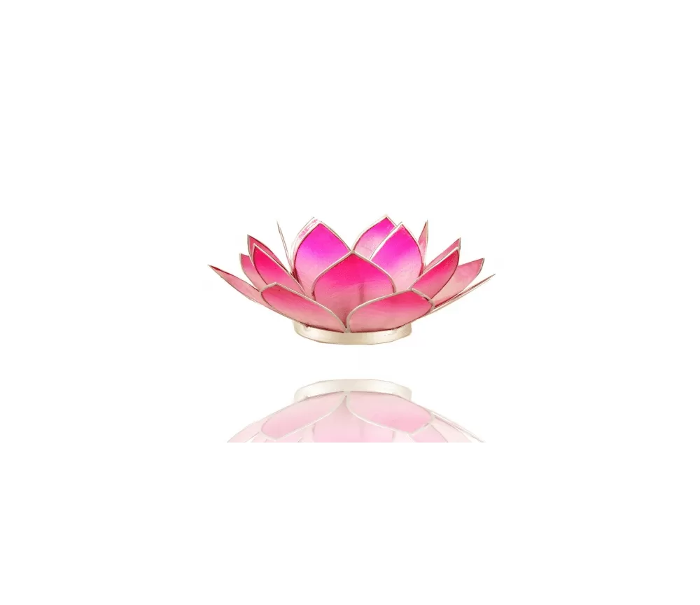 Teelichthalter - Capiz Muschel - Lotus Licht - Pink/Rosa mit silber - ca. 13,5x5,5 cm