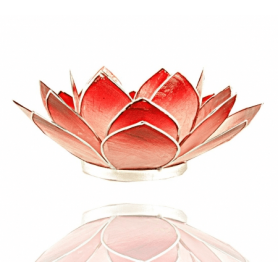 Teelichthalter - Capiz Muschel - Lotus Licht - Rot mit silber - ca. 13,5x5,5 cm