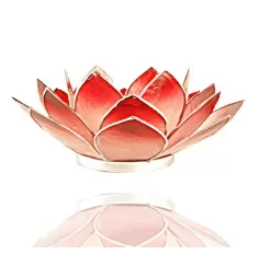 Teelichthalter - Capiz Muschel - Lotus Licht - Rot mit silber - ca. 13,5x5,5 cm