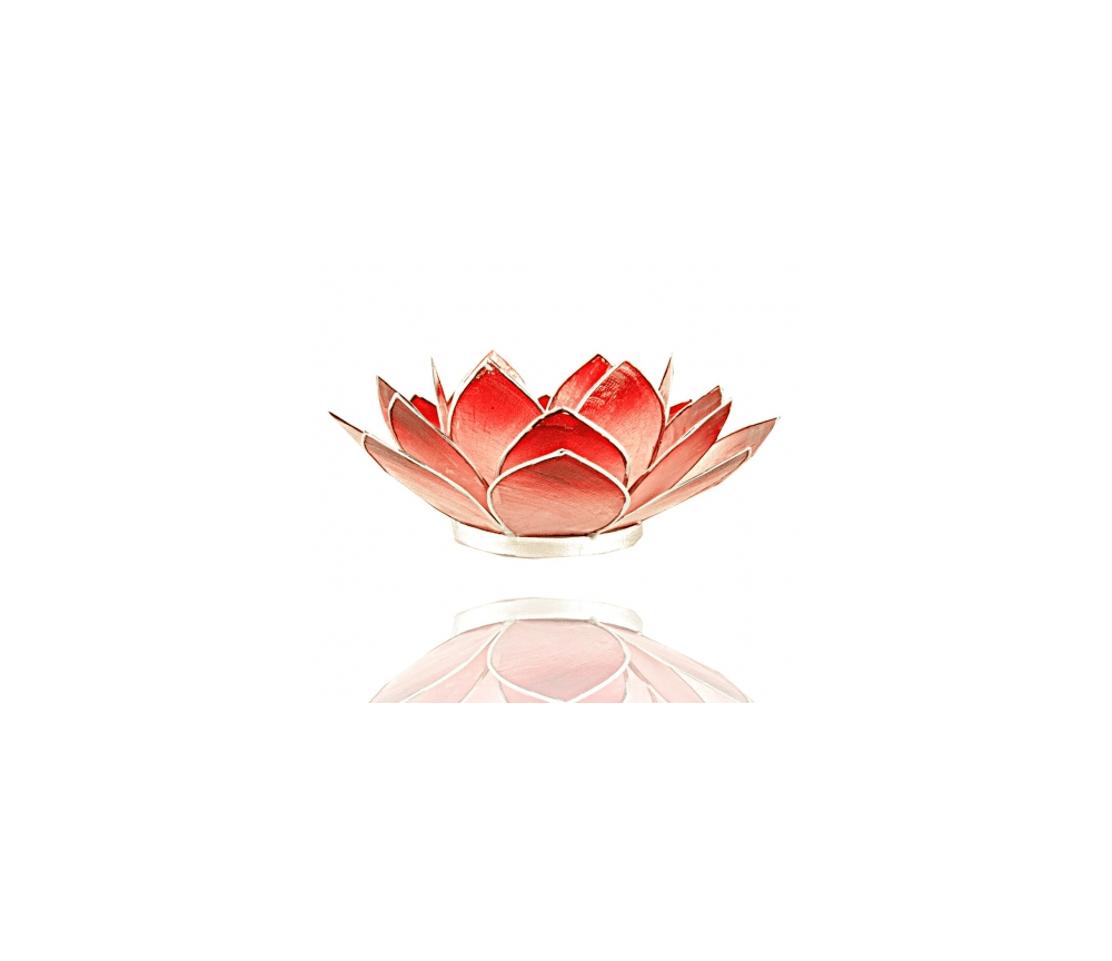 Teelichthalter - Capiz Muschel - Lotus Licht - Rot mit silber - ca. 13,5x5,5 cm