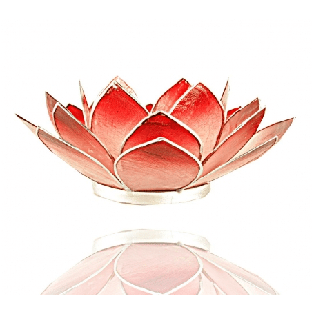 Teelichthalter - Capiz Muschel - Lotus Licht - Rot mit silber - ca. 13,5x5,5 cm