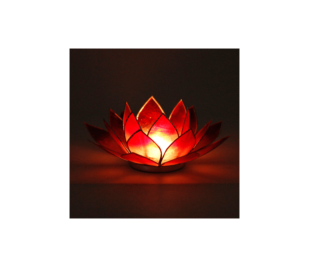 Teelichthalter - Capiz Muschel - Lotus Licht - Rot mit silber - ca. 13,5x5,5 cm