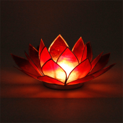 Teelichthalter - Capiz Muschel - Lotus Licht - Rot mit silber - ca. 13,5x5,5 cm