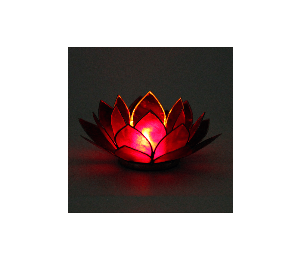 Teelichthalter - Capiz Muschel - Lotus Licht - Chakra - 1stes - Rot mit Gold - ca. 13,5x5,5 cm