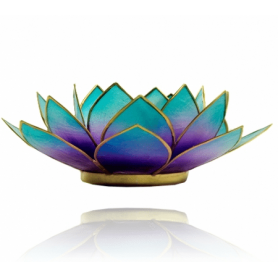 Teelichthalter - Capiz Muschel - Lotus Licht - Blau Verlauf mit Gold - ca. 13,5x5,5 cm