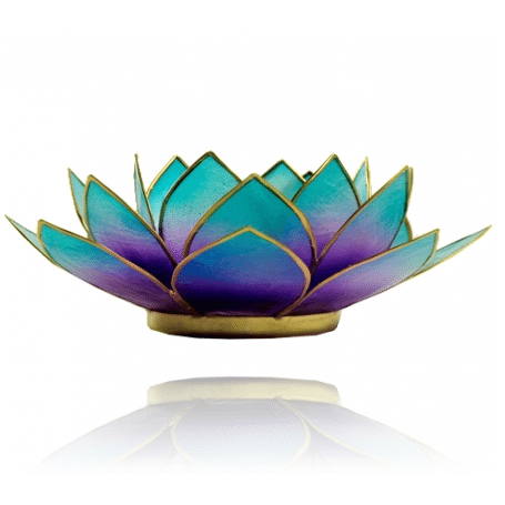 Teelichthalter - Capiz Muschel - Lotus Licht - Blau Verlauf mit Gold - ca. 13,5x5,5 cm