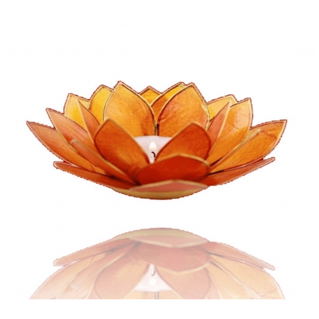 Teelichthalter - Capiz Muschel - Lotus Licht - Chakra - 2stes - Orange mit Gold - ca. 13,5x5,5 cm