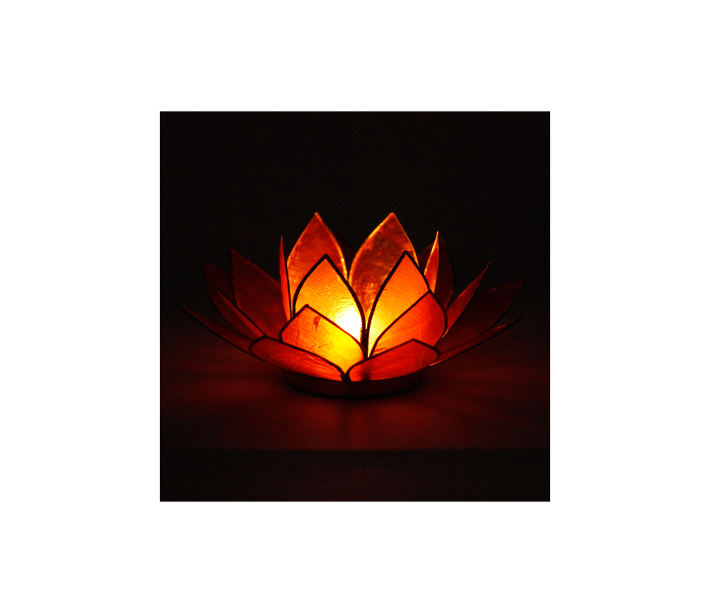 Teelichthalter - Capiz Muschel - Lotus Licht - Chakra - 2stes - Orange mit Gold - ca. 13,5x5,5 cm