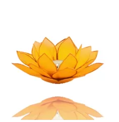 Teelichthalter - Capiz Muschel - Lotus Licht - Chakra - 3stes - Gelb mit Gold - ca. 13,5x5,5 cm