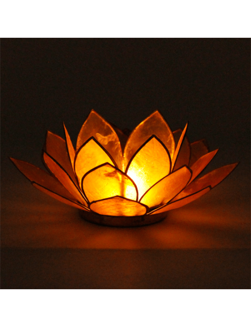 Teelichthalter - Capiz Muschel - Lotus Licht - Chakra - 3stes - Gelb mit Gold - ca. 13,5x5,5 cm