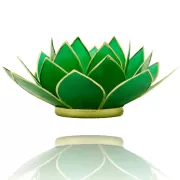 Teelichthalter - Capiz Muschel - Lotus Licht - Chakra - 4stes - Grün mit Gold - ca. 13,5x5,5 cm