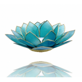Teelichthalter - Capiz Muschel - Lotus Licht - Chakra - 5stes - Hellblau mit Gold - ca. 13,5x5,5 cm
