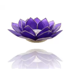 Teelichthalter - Capiz Muschel - Lotus Licht - Chakra - 6stes - Indigo mit Gold - ca. 13,5x5,5 cm