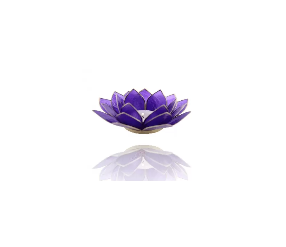 Teelichthalter - Capiz Muschel - Lotus Licht - Chakra - 6stes - Indigo mit Gold - ca. 13,5x5,5 cm