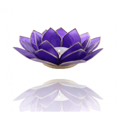 Teelichthalter - Capiz Muschel - Lotus Licht - Chakra - 6stes - Indigo mit Gold - ca. 13,5x5,5 cm