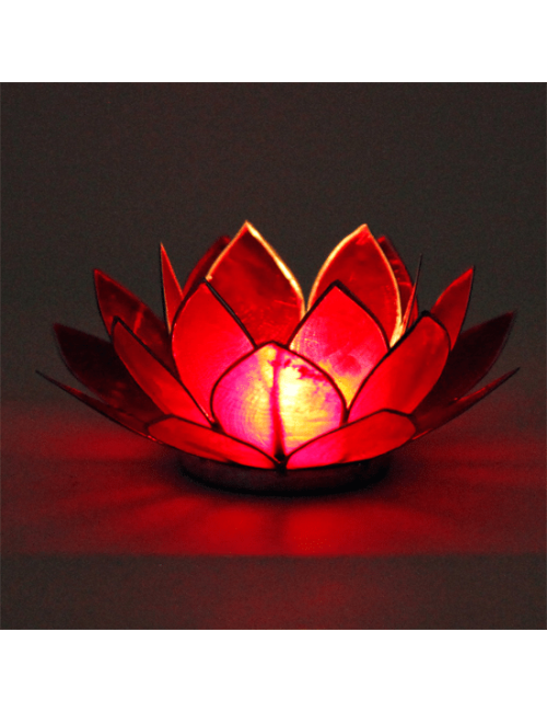 Teelichthalter - Capiz Muschel - Lotus Licht - Chakra - 1stes - Rot mit Silber - ca. 13,5x5,5 cm