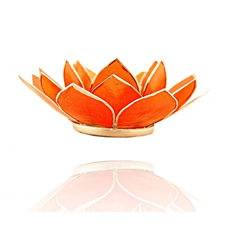 Teelichthalter - Capiz Muschel - Lotus Licht - Chakra - 2stes - Orange mit Silber - ca. 13,5x5,5 cm