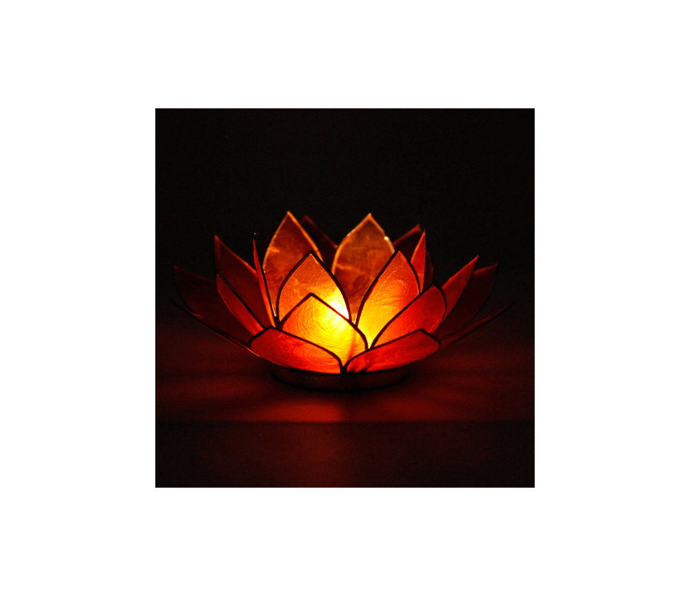 Teelichthalter - Capiz Muschel - Lotus Licht - Chakra - 2stes - Orange mit Silber - ca. 13,5x5,5 cm