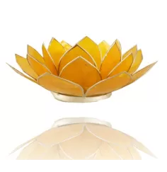 Teelichthalter - Capiz Muschel - Lotus Licht - Chakra - 3stes - Gelb mit Silber - ca. 13,5x5,5 cm