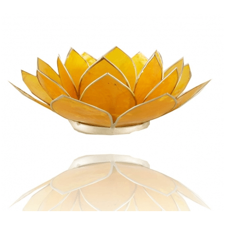 Teelichthalter - Capiz Muschel - Lotus Licht - Chakra - 3stes - Gelb mit Silber - ca. 13,5x5,5 cm