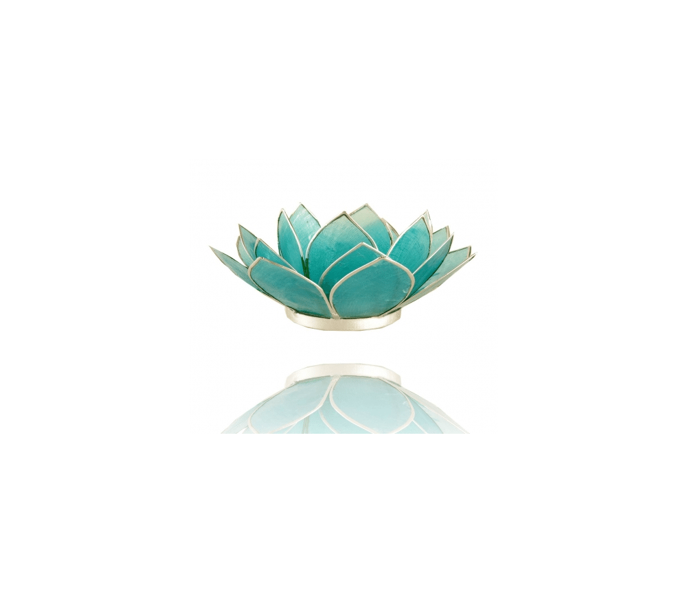 Teelichthalter - Capiz Muschel - Lotus Licht - Chakra - 5stes - Hellblau mit Silber - ca. 13,5x5,5 cm