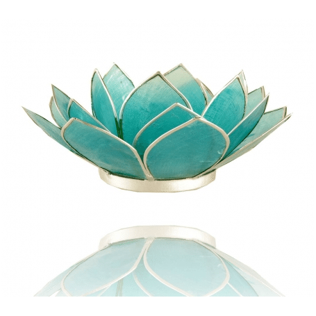 Teelichthalter - Capiz Muschel - Lotus Licht - Chakra - 5stes - Hellblau mit Silber - ca. 13,5x5,5 cm