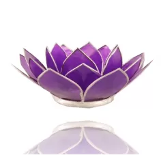 Teelichthalter - Capiz Muschel - Lotus Licht - Chakra - 7stes - Violett mit Silber - ca. 13,5x5,5 cm