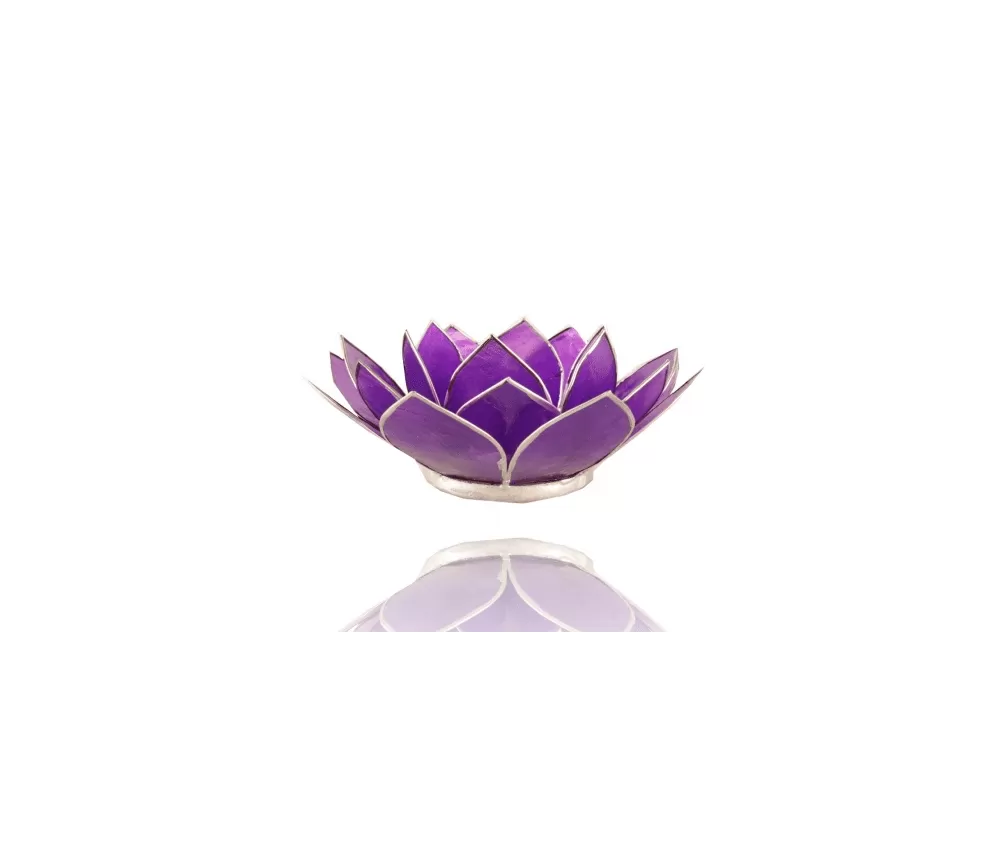 Teelichthalter - Capiz Muschel - Lotus Licht - Chakra - 7stes - Violett mit Silber - ca. 13,5x5,5 cm
