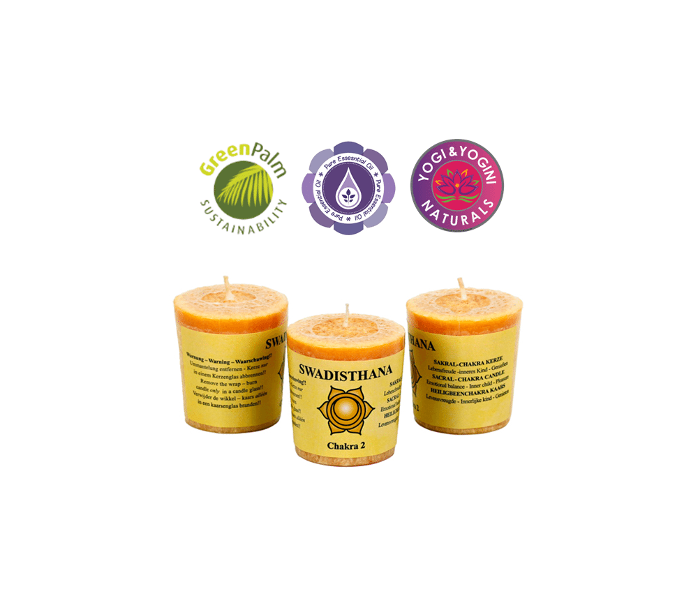 Kerze - Votiv - Chakra - 2tes - Swadhisthana - mit Duft - Orange - Palmkernwachs - ca. 14 Std. - ca. 4,5x4 cm
