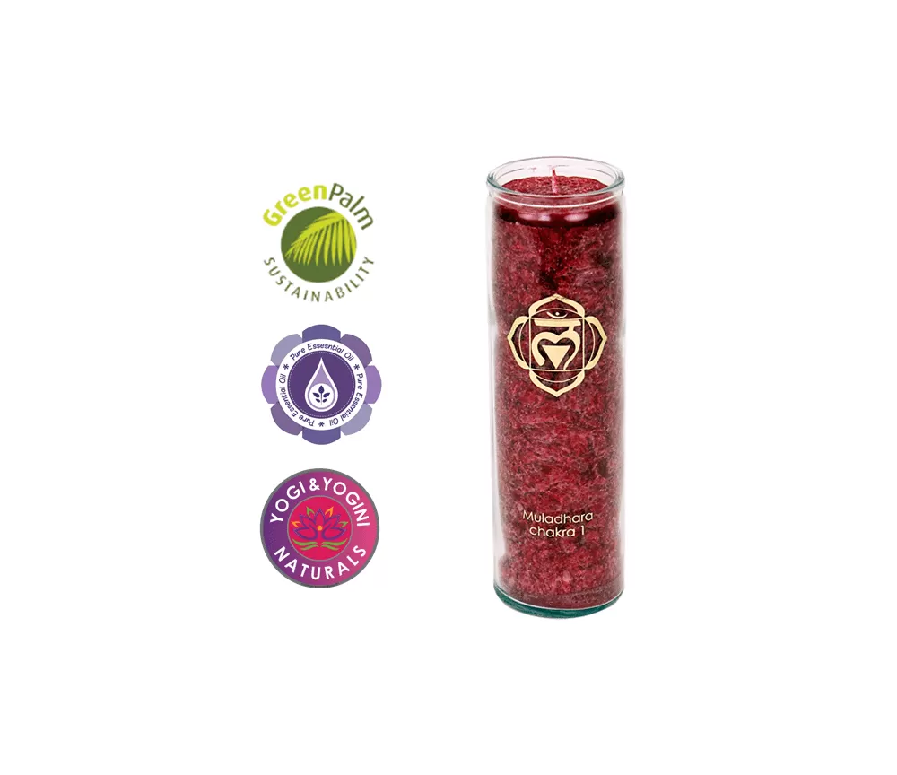 Kerze - Kerze im Glas - Chakra - 1tes - Muladhara - mit Duft - rot - Palmkernwachs - ca. 100 Std.