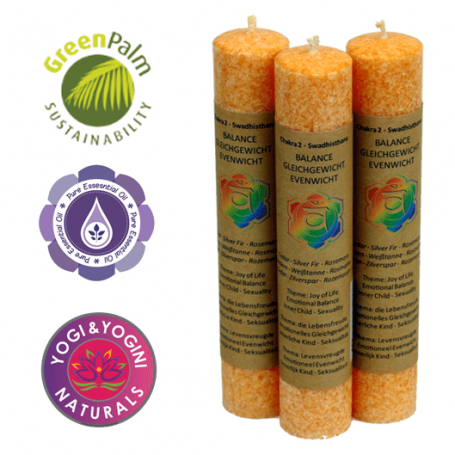 Kerze - Stabkerze dick - Chakra - 2tes - Swadhisthana - mit Duft - Orange - Palmkernwachs - ca. 12 Std. Std.