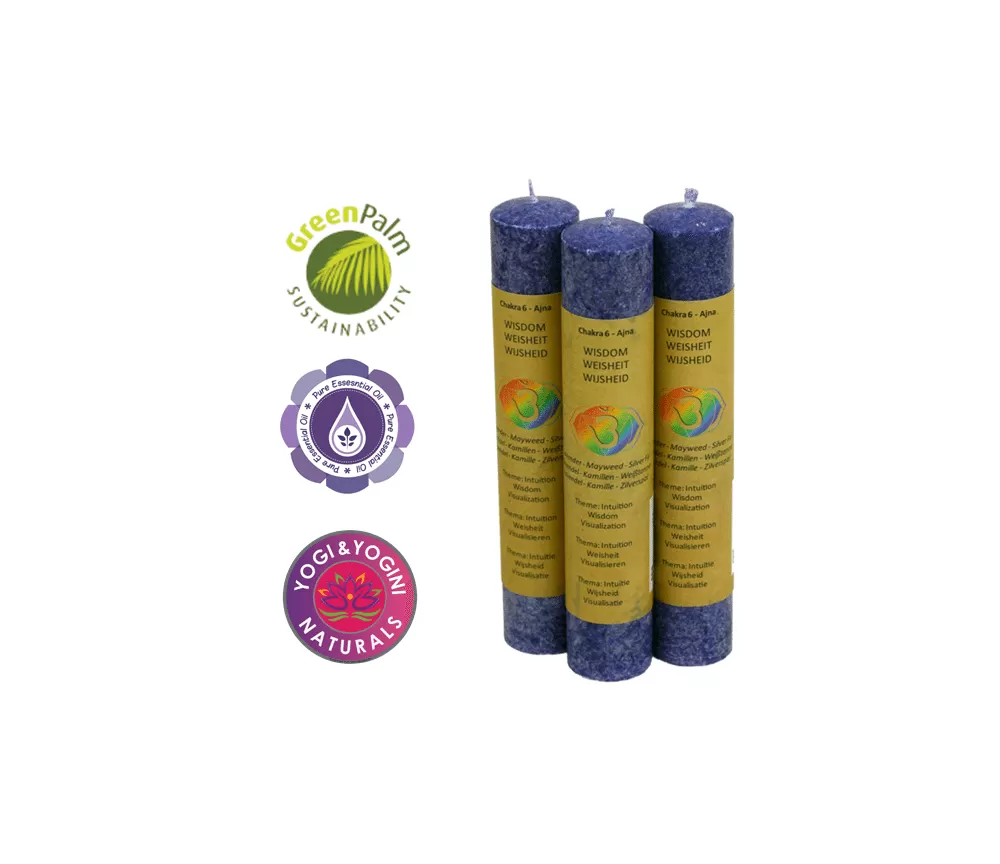 Kerze - Stabkerze dick - Chakra - 6tes - Ajna - mit Duft - Indigo - Palmkernwachs - ca. 12 Std. Std.