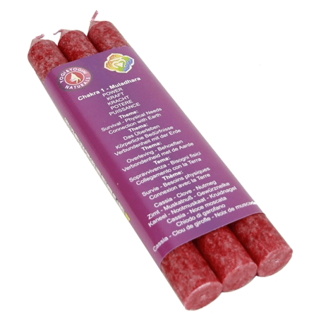 Kerze - Stabkerze - Chakra - 1tes - Muladhara - mit Duft - rot - Palmkernwachs - 3er Pack