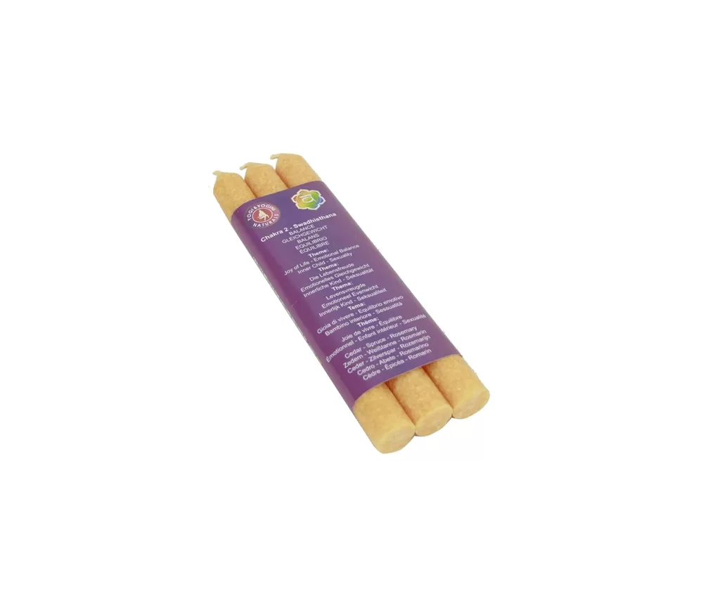 Kerze - Stabkerze - Chakra - 2tes - Swadhisthana - mit Duft - Orange - Palmkernwachs - 3er Pack