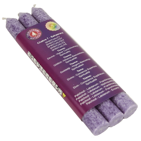 Kerze - Stabkerze - Chakra - 7tes - Sahasrara - mit Duft - Violett - Palmkernwachs - 3er Pack