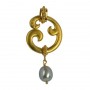 Anhänger - Paisley-, Silber vergoldet, Perle (grau), 5cm