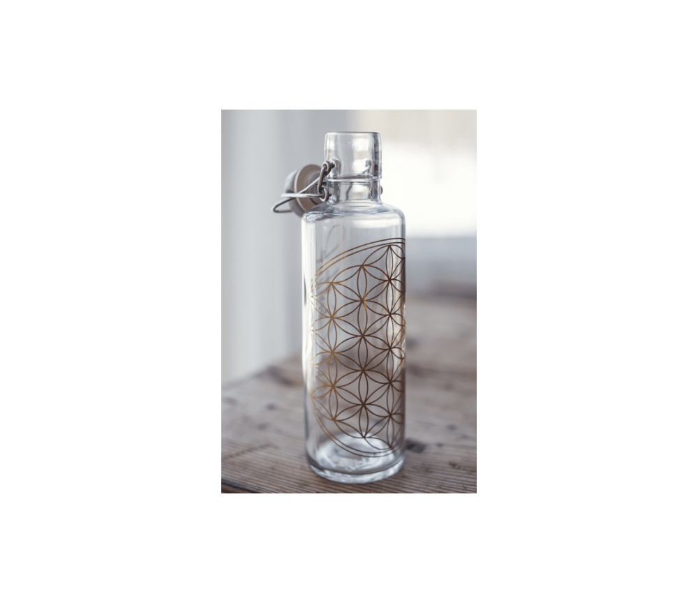 Soulbottle - Glasflasche - mit Blume des Lebens - Gold - Bügelverschluss - 600ml
