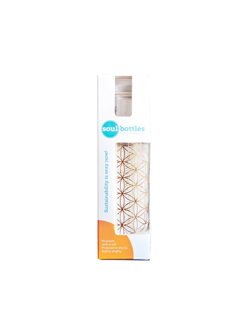 Soulbottle - Glasflasche - mit Blume des Lebens - Gold - Bügelverschluss - 600ml