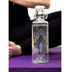 Soulbottle - Glasflasche - Just Breave - Lotusblume - Lila/Weiß - Bügelverschluss - 600ml