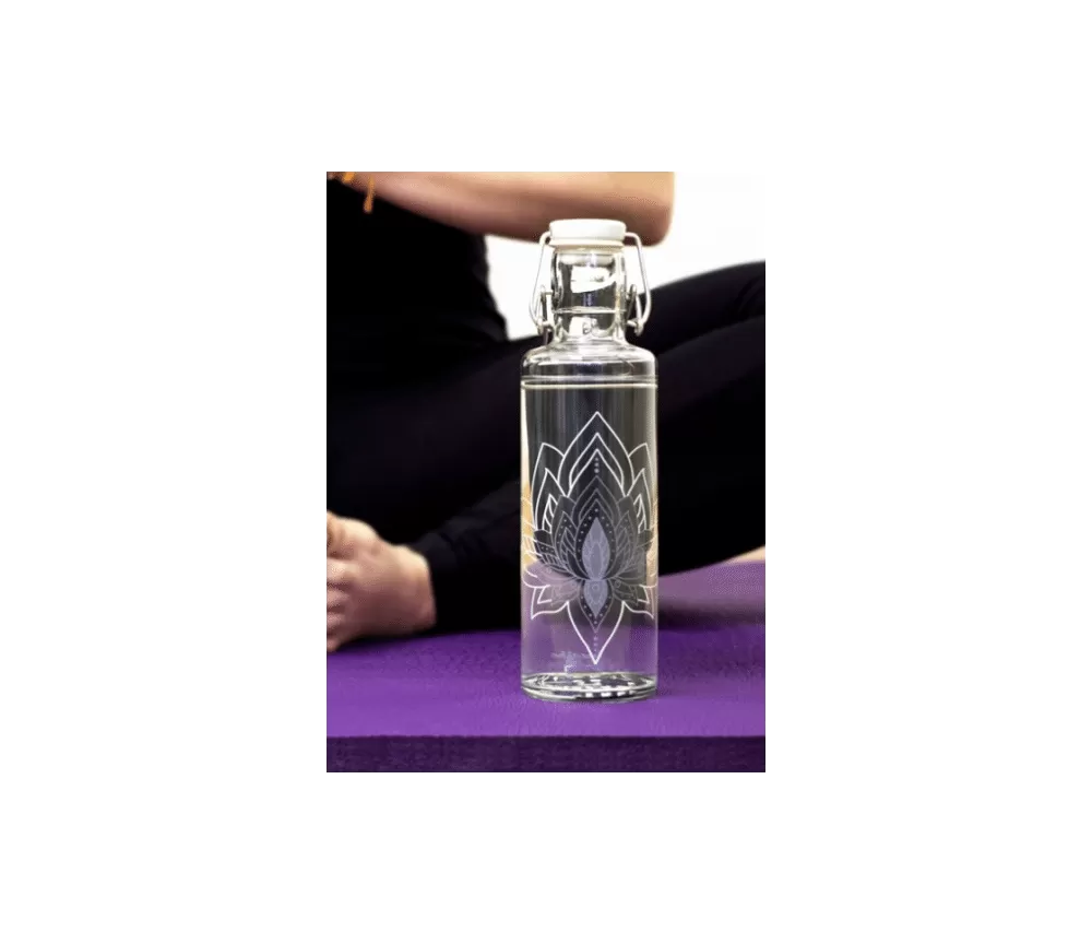 Soulbottle - Glasflasche - Just Breave - Lotusblume - Lila/Weiß - Bügelverschluss - 600ml
