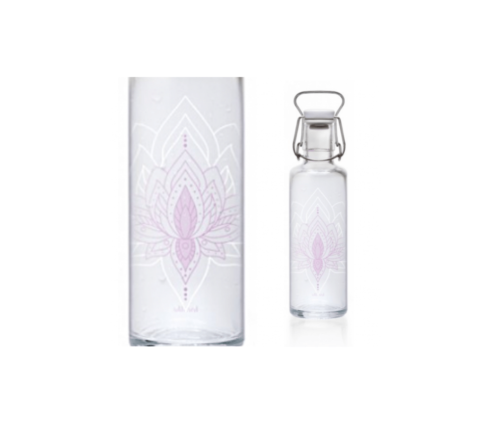 Soulbottle - Glasflasche - Just Breave - Lotusblume - Lila/Weiß - Bügelverschluss - 600ml