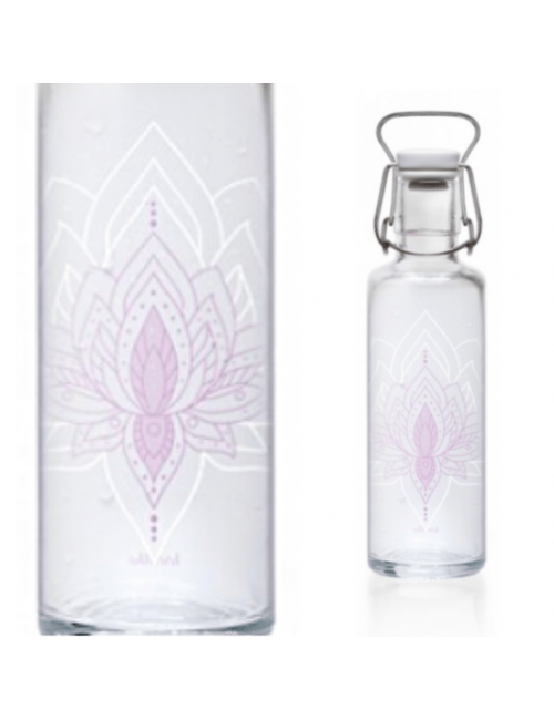 Soulbottle - Glasflasche - Just Breave - Lotusblume - Lila/Weiß - Bügelverschluss - 600ml