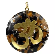 Anhänger - Orgonit - Rund - OHM Zeichen - Gold - Turmalin & Jaspis - ca. 4cm