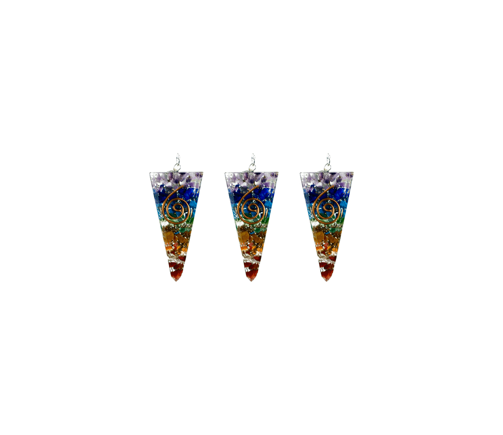Anhänger - Orgonit - Kegelform - mit Kupferspirale - Bunte Edelsteine - ca. 5 cm