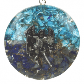 Anhänger - Orgonit - Erzengel Michael - Rund - Lapis Lazuli und Blauer Topas - ca. 4 cm